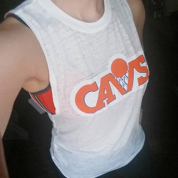 Kimmay wearing Cavs shirt and Anita sports bra underneath, Hurray Kimmay blog