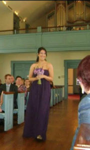 Kate C in her strapless bra in bridesmaid's dress