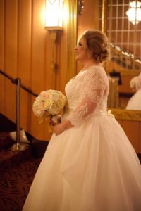 Krista P in strapless bra under her wedding dress