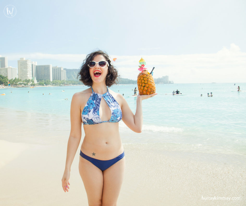 Kimmay celebrates on the Hurray Vacay in Hawaii wearing Mia Marcelle swimwear