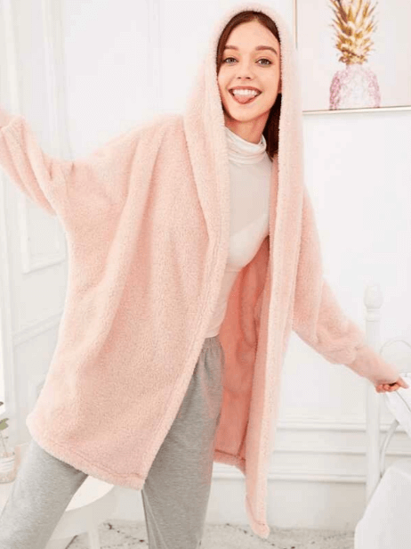 This hooded robe from Shein is wonderful for a movie night in, or Kimmay shares with you how to dress it up to wear out & about on the Hurray Kimmay blog.