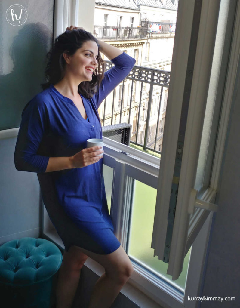 Being in pajamas, doesn't mean you can't still look fabulous. Kimmay shares her pajama picks in this blog. Here she is in Paris wearing a Fleur't nightgown.