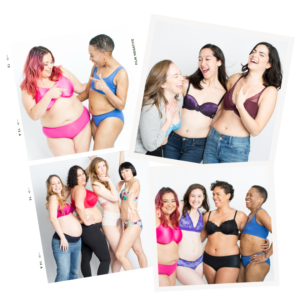 Polaroid style photos of happy women in undergarments