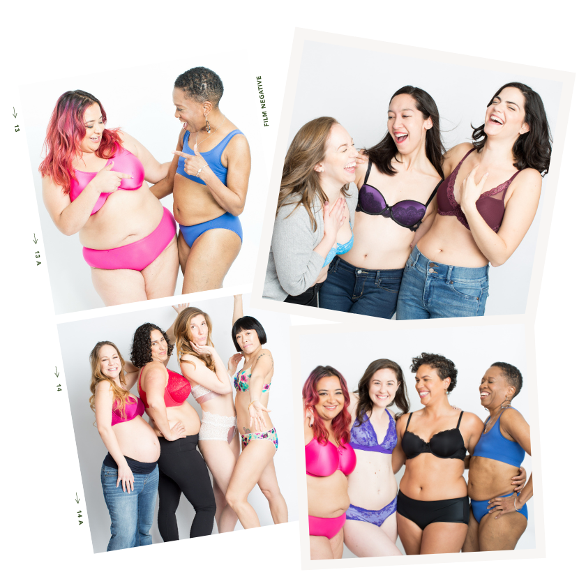 Collage of smiling women in undergarments